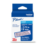 Brother Genuine P-Touch TZeMQE31 Tape, 1/2 (0.47) Wide Standard Laminated Tape, Black on Pastel Pink, Laminated for Indoor or Ou