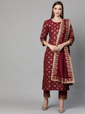Gosriki Women'S Cotton Straight Kurta With Pant & Dupatta (Kptd-Cot-10079-Maroon_S-Go_Maroon_Small),Maroon,,B09NVPFQ9L