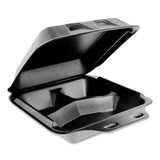 Pactiv YHLB08030000 Foam Hinged Containers, Medium, 8 x 8.5 x 3, 3Compartment, Black