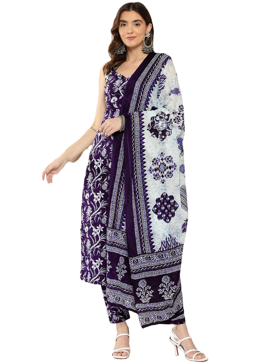Gosriki Women'S Rayon Blend Straight Printed Kurta With Pant & Dupatta (Ball-Purple-Gs_Xxl_Purple_Xx-Large),Purple,2,B0CJY8CD74