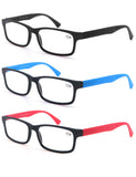 MODFANS Reading Glasses Men Women 2.25 Strength Readers Eyeglasses Square Matte Comfort Feel Spring Hinge 3 Pack Mix Color Black