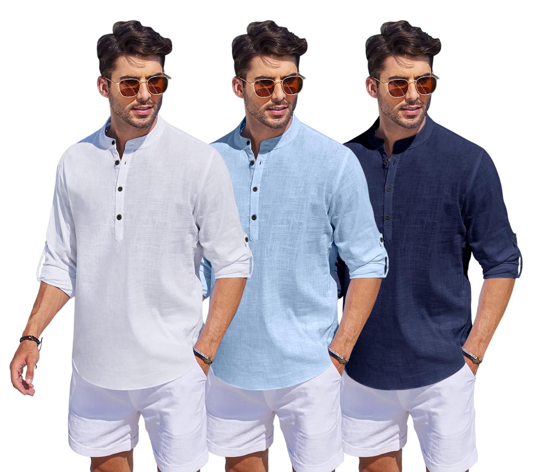 Bellstone Men'S Solid Regular Fit Dress Shirt (1500_3Combo_White-Sky-Navy_L