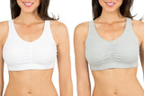 Fruit of the Loom Womens Sport Bra with Cookies , White/Heather Grey, 44(Pack of 2)