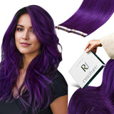 RUNATURE Purple Hair Extensions Tape in Human Hair Tape in Extensions Purple 20 Inch 25g Invisible Tape in Hair Extensions Human