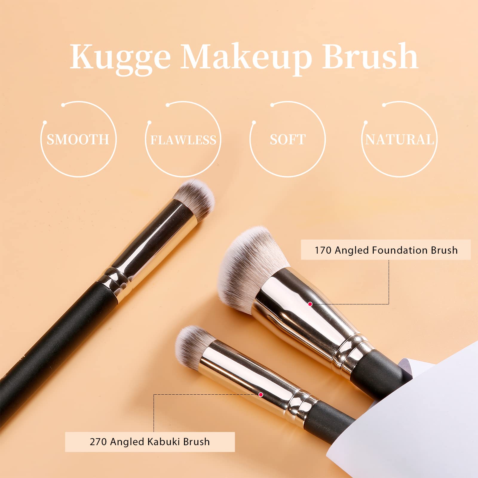 Kugge Under Eye Concealer Brush & Foundation Brush for Liquid Makeup, 2PCS Dense Synthetic Angled Kabuki Blending Makeup Brush,