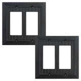 2-Pack Classic Beadboard Decorative Double Decorator Outlet Cover Plate, Matte Black Unbreakable Polycarbonate Wall Plates for E