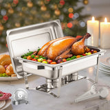 VEVOR Chafing Dish Buffet Set, 8 Qt 6 Pack, Stainless Steel Chafer with 6 Full Size Pans, Rectangle Catering Warmer Server with 