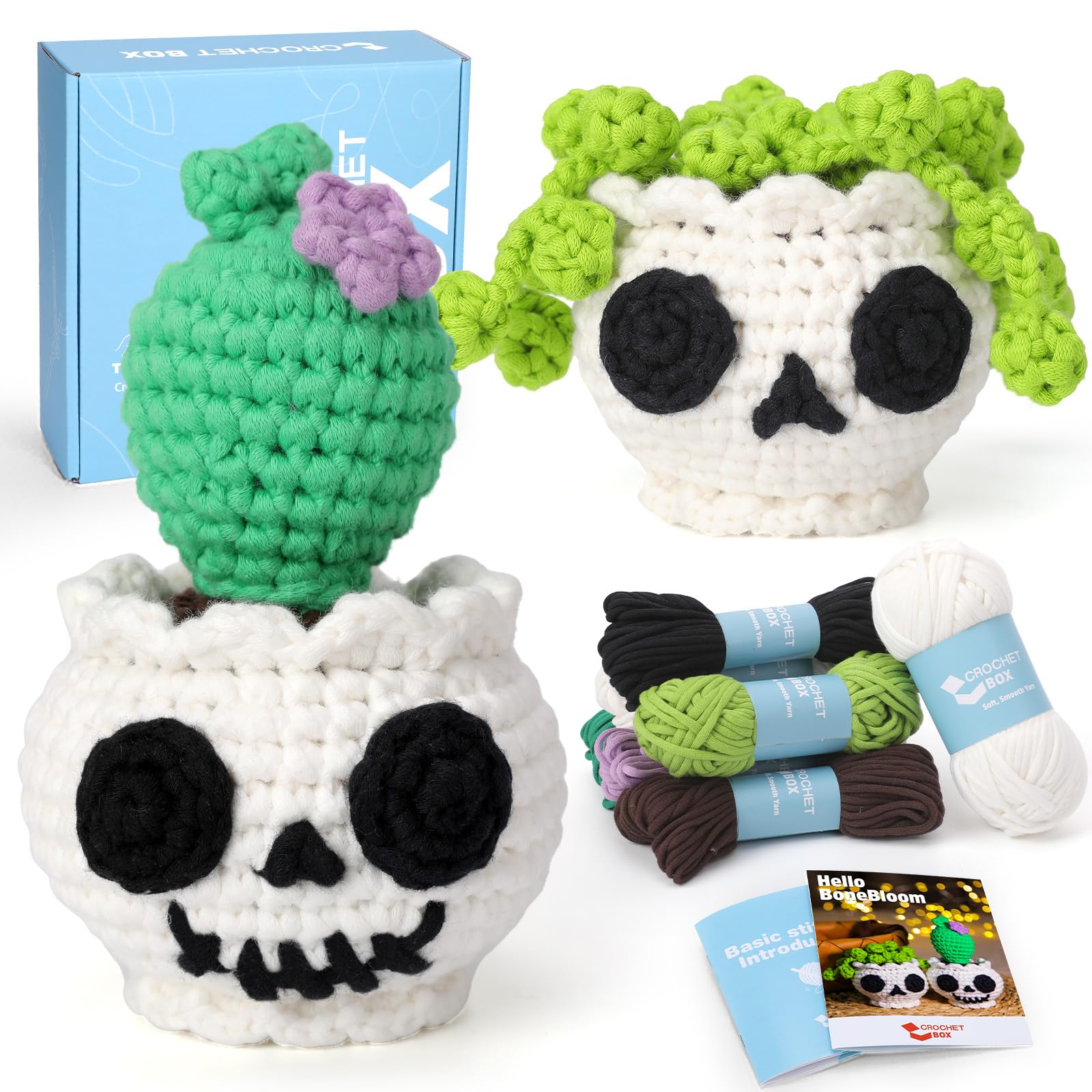 CrochetBox Crochet Kit for Beginners Adults - Skull Potted Plant Starters Crochet Kit, Beginners Crocheting Kitting for Adults K