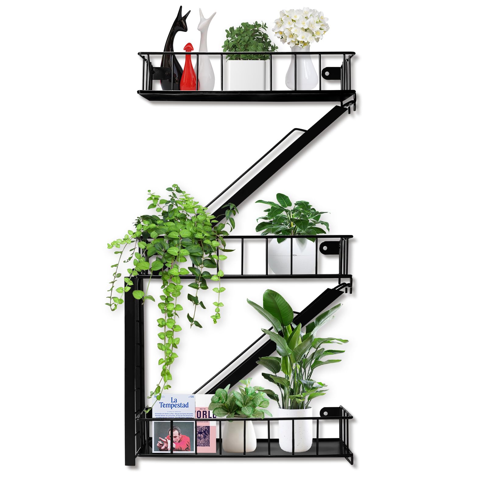 BEKIKAIPING Fire Escape Shelf Wall Floating Shelves New York Metal Decorative Wall Organizer Ladder Firescape Book Shelving for 