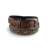 Ariat MenS Blue Crystal Barbed Center Western Belt, Brown, 40