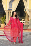 Wedani Soft Chinon Silk Bandhani Print With Sequence Embroidery Lace Border Kurta Pant Set With Dupatta For Women-Red,Red,S,,,