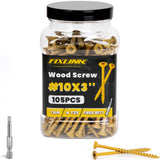 Wood Screws 3 Inch, FIXLINK Deck Screws #10 x 3, 105 PCS, Epoxy Coated, T25 Star Bit Above 1500 Hour Salt Spray Coating Outdoor 
