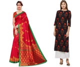 Anni Designer Women'S Multicolorprinted Saree And Printed Kurti (Ruti-Sk-6M (5)_Xl),Multicolour,XL