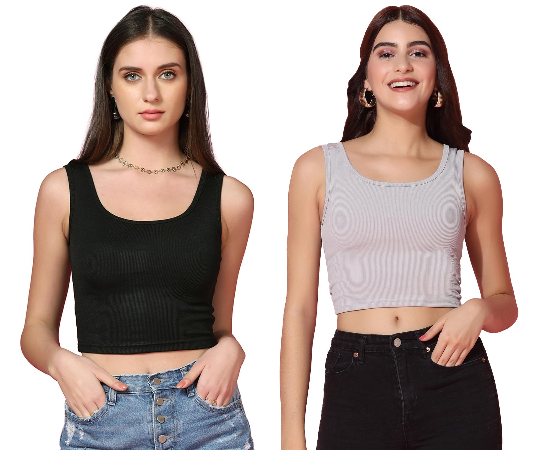 Toplot Women'S Combo Solid Ribbed Scoop Neck Sleeveless Slim Fit Tank Top Pack Of 2 (Combo-5069-Blk-Gry-S),Black-Grey,,B0CG5HCDTB
