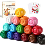 RuiHawk Egg Crayons for Toddlers 1-3, 16 Pack Jumbo Palm Grasp Crayons with Anti-Roll Flat Bottom & Fruit Patterns - Washable, N