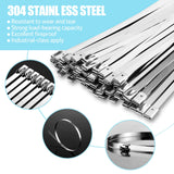 100PCS 11.8Inch Metal Cable Zip Ties - 304 stainless steel Heavy Duty Self-locking Cable Wire Tie Wrap for Fence Exhaust Wrappin