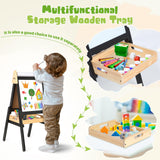 3 in 1 Easel for Kids with Wood Tray Double Sided Kids Easel with Paper Roll,Magnetic Chalkboard & White Board Height Adjustable