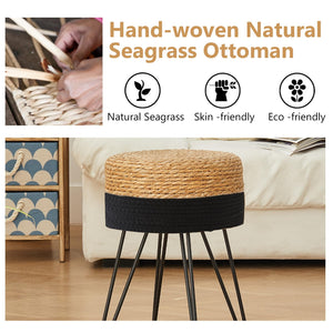 ALeesing Vanity Makeup Stool, Hand Weave Natural Seagrass Footstool Ottoman, Modern Multifunctional Vanity Stools Chair, Foot Re