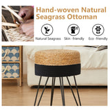 ALeesing Vanity Makeup Stool, Hand Weave Natural Seagrass Footstool Ottoman, Modern Multifunctional Vanity Stools Chair, Foot Re