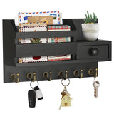 VISV Key Holder Wall Mount, Wooden Mail and Key Organizer, Black