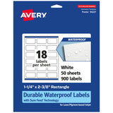 Avery Durable Waterproof Rectangle Labels, Sure Feed Technology, 1-1/4 x 2-3/8, 900 Total, Oil and Tear-Resistant Waterproof Lab
