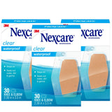 Nexcare Waterproof Clear Bandages for Knee and Elbow, Large 2.38 x 3.5 in, 3-Pack (90 Count), 360 Seal, Flexible & Latex-Free, S
