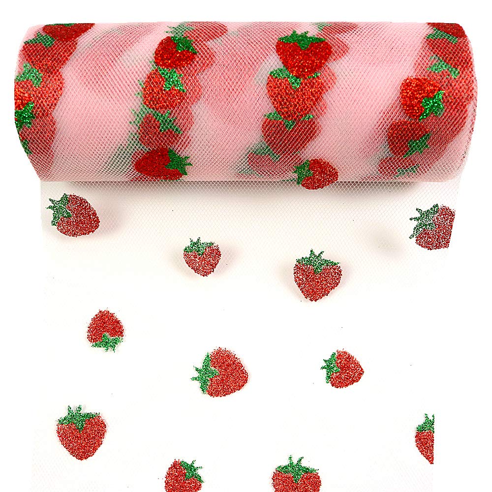 Yuanchuan Shiny Strawberry Glitter Tulle Rolls 6 inch x 10 Yards (30 feet) Pink for Table Runner Chair Sash Bow Pet Tutu Skirt S