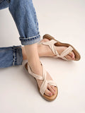 Shoetopia Cross Strap Cream Flat Sandals For Women & Girls /Uk4,Cream,4,B0C6TZ3KDN