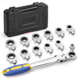haisstronica 13pcs Flex-Head Ratcheting Combination Wrench Set with 3/8 in Adapter, SAE 1/4-3/4 inch Ratchet Wrench Tool for Aut