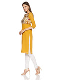 W For Woman Women'S Satin Straight Kurta (15Aus11007-56752_White And Yellow_16_White, Yellow_2Xl)