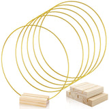 FSWCCK 10 Inch Macrame Metal Hoops with Wood Holders (5 Pack) - DIY Craft Ring Set for Macrame Wall Hanging, Wedding Centerpiece