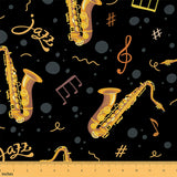Saxophone Outdoor Fabric by The Yard,Instrument Design Music Note Fabric by The Yard for Teens Craft Lover,Music Theme Upholster