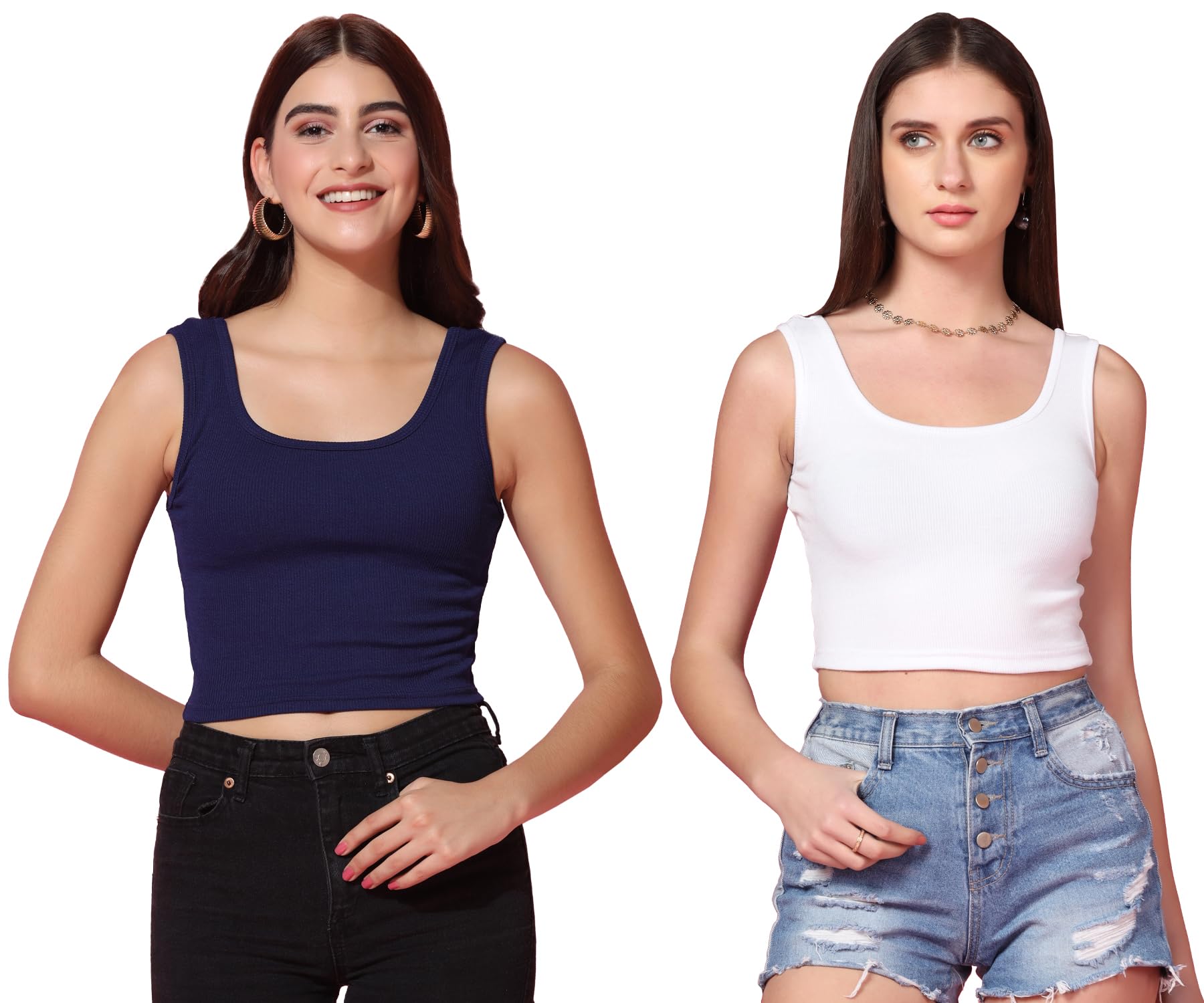 Toplot Women'S Combo Solid Ribbed Scoop Neck Sleeveless Slim Fit Tank Top Pack Of 2 (Combo-5069-Nvy-Wht-Xs),Navy-White,,B0CG5J21TH