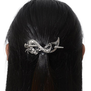 Norse Celtic Wedding Hair Accessories-Viking Antique Silver Dragon Hair Sticks Hairpin Viking Hair Slide Hairpins Men Clips Hair