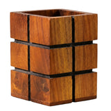 TwoGrams Wooden Pen Holder, Block Design Desk Organizer, Brown