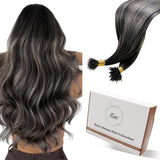 Hetto Nano Bead Hair Extensions Human Hair Ombre Black to Silver Nano Ring Hair Extensions Straight Nano Tip Hair Extension Real