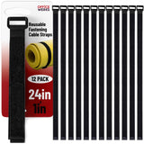 Office Werks 12 Pack of 24 x 1 Inch Cinch Straps, Reusable Black Nylon Cable/Securing and Fastening Straps Adjustable Nylon Hook