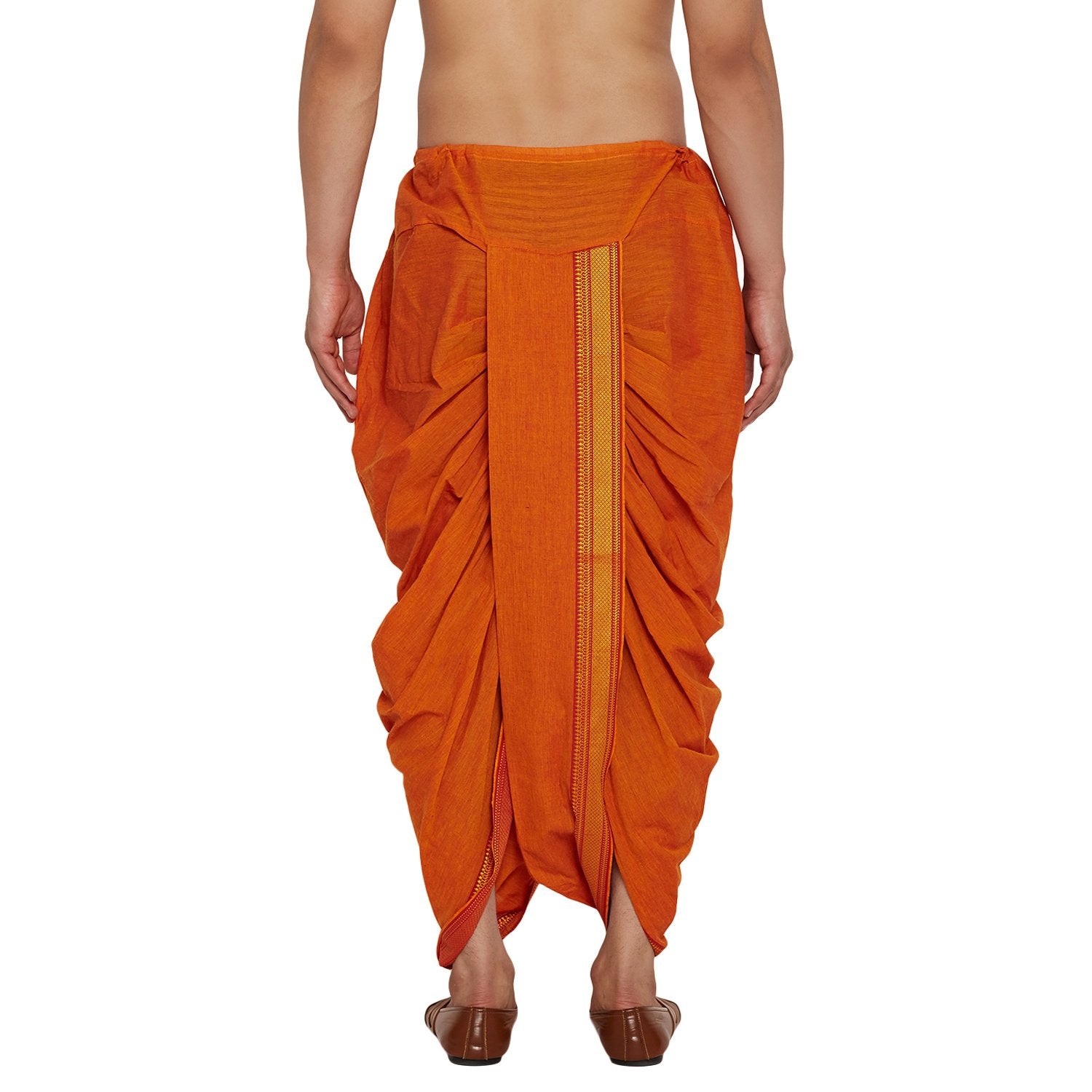Sojanya Men'S Cotton Silk Dhotis(Orange, Free Size)
