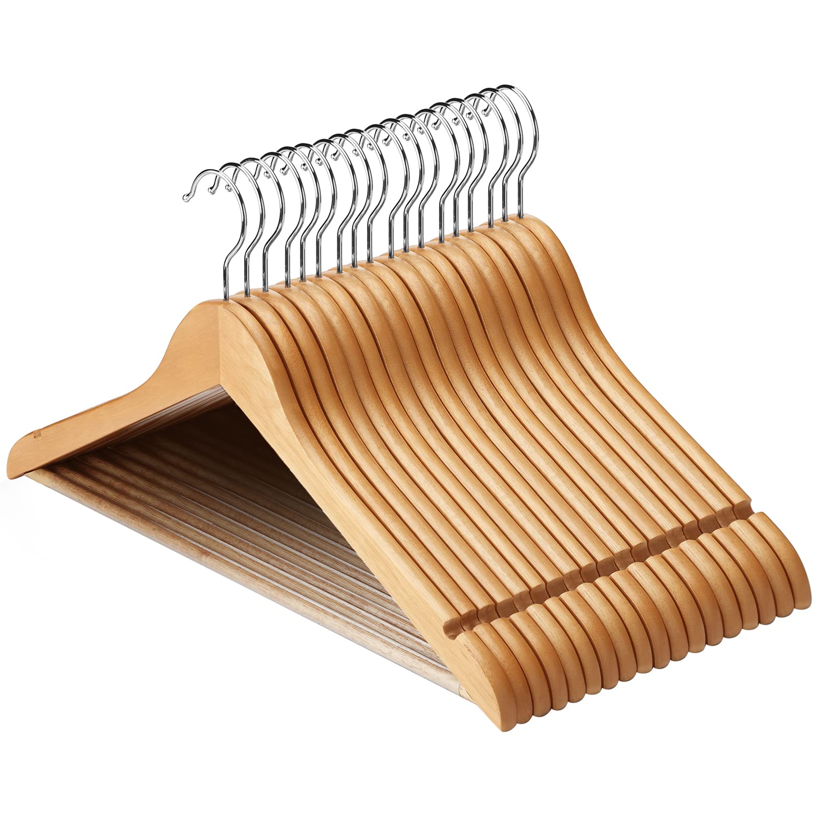 Amkufo Wooden Hangers 20 Pack Wood Suit Hangers Non Slip Wooden Coat Hangers With Smooth Fnish Cut Notches 360Swivel Hook Cl
