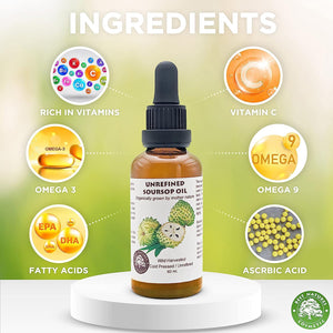 Best Nature's Cosmetics Virgin Soursop Graviola Guanabana Oil (Organic, Cold Pressed, Undiluted, Unrefined) 2oz / 60 ml - Natura
