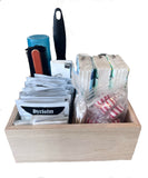 With You in Mind, inc - Restroom Amenity Basket - Men/Micro - 25 or less guests (Unfinished Wooden Box)