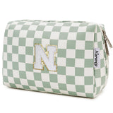 Narwey Birthday Gifts for Teen Girls Kids Women Personalized Initial Checkered Makeup Bag Preppy Cosmetic Bag Trendy Stuff 6 8 1