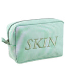 RunIncar Custom Seersucker Monogram Makeup Bag with Name, Personalized Toiletry Cosmetic Bag, Large Capacity Cotton Pouch, Gradu