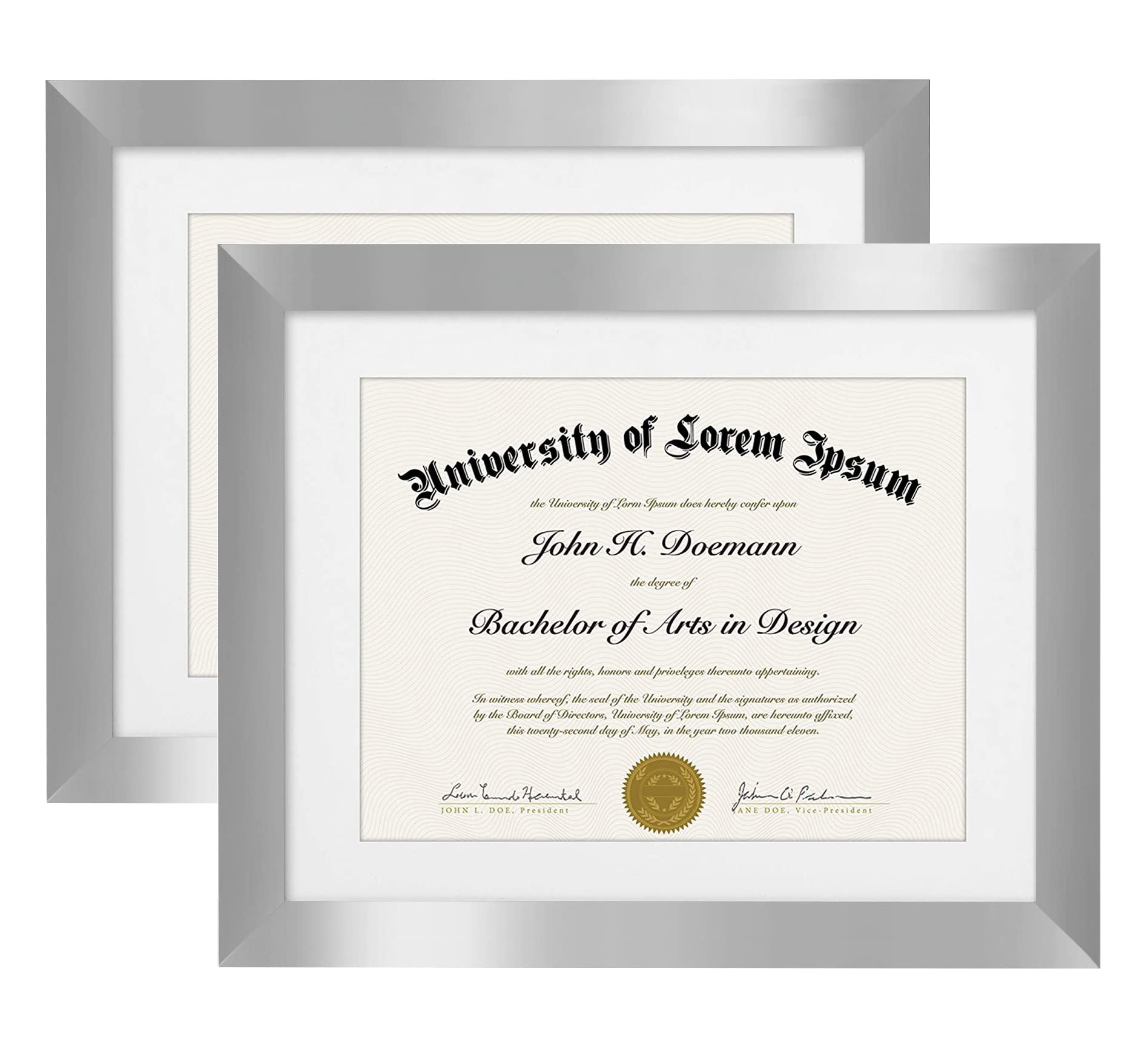 Americanflat 11x14 Diploma Frame in Silver - Set of 2 - Displays 85x11 Diplomas with Mat or 11x14 Without Mat - Shatter-Resistan