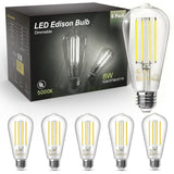 TJOY Edison Light Bulbs 60W Equivalent, Dimmable Vintage LED Light Bulbs, E26 Medium Base, 5000K Daylight, ST58, 8W, 800LM, Ultr