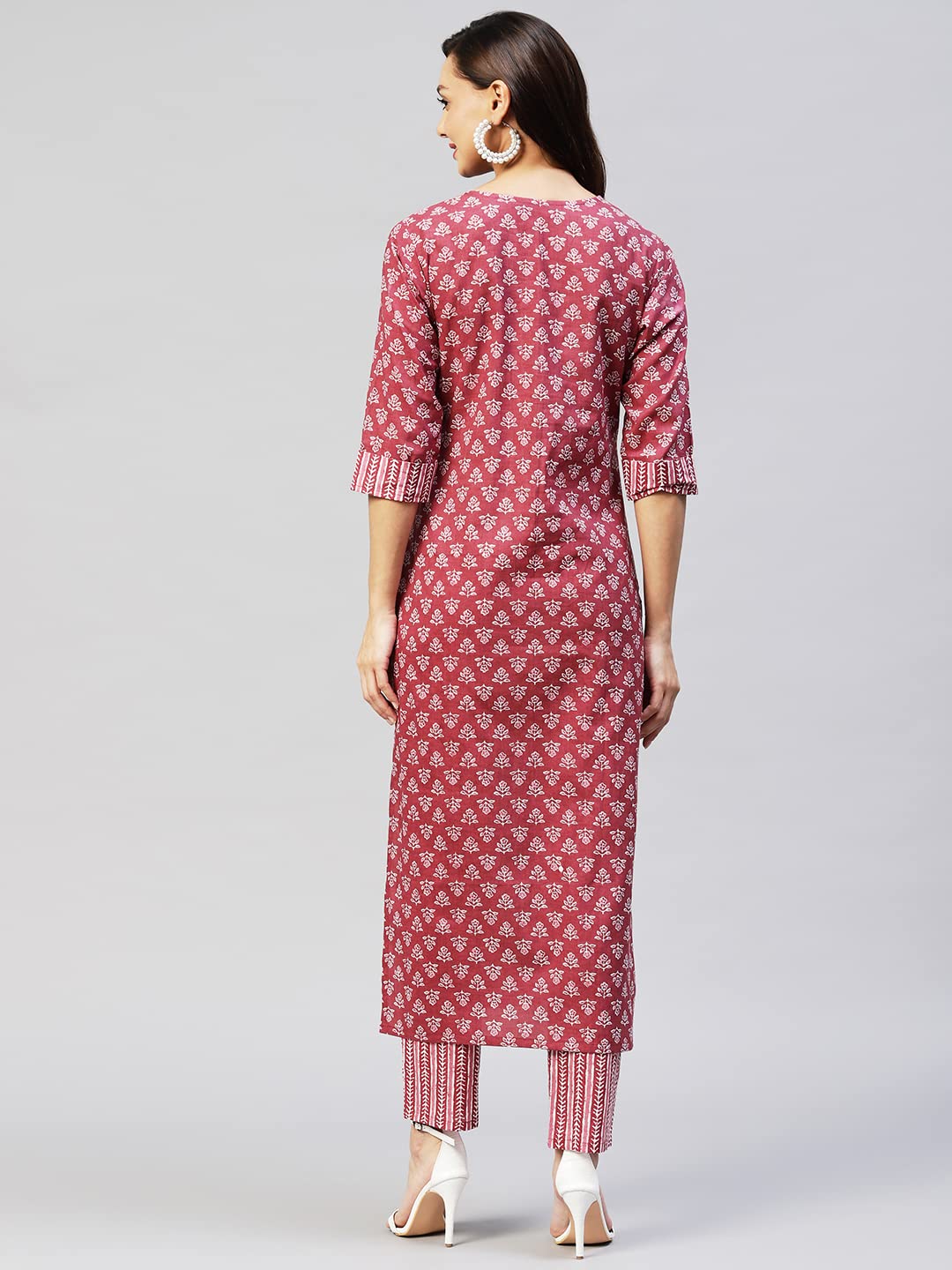 Anni Designer Women'S Cotton Blend Straight Printed Kurta With Pant (Gapati Maroon_L_ Maroon_Large),Maroon,L,Cotton Blend,Straight,One Kurta and Pant Set