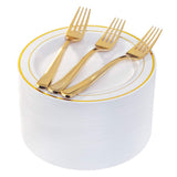 I00000 72 Pcs Heavy Weight Plastic Plates, 7.5 - Gold Rimmed Dessert & Appetizer Plates for Parties & Thanksgiving, Includes 72 