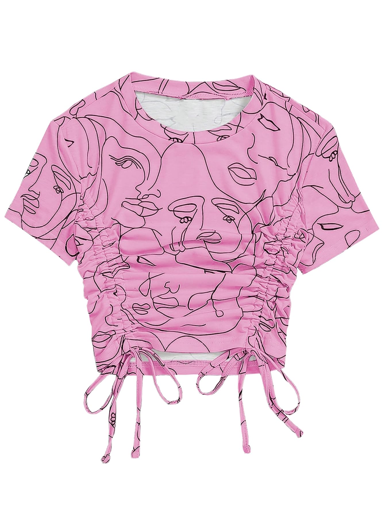Toplot Printed Crop Top For Women With Short Sleeve (Crop-Top-5100-Pink-S),Pink,,B0CBPPTHVM