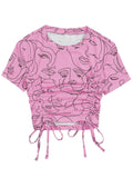 Toplot Printed Crop Top For Women With Short Sleeve (Crop-Top-5100-Pink-Xs),Pink,,B0CBPSC2YY