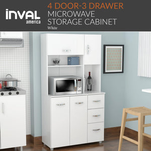 Inval America 4 Door Microwave Storage Cabinet, 1535 X 3504 X 6614, White